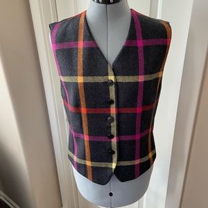 Mondi Wool Magenta, Orange, Yellow & Red Plaid Gray Vest, Vintage, Size M